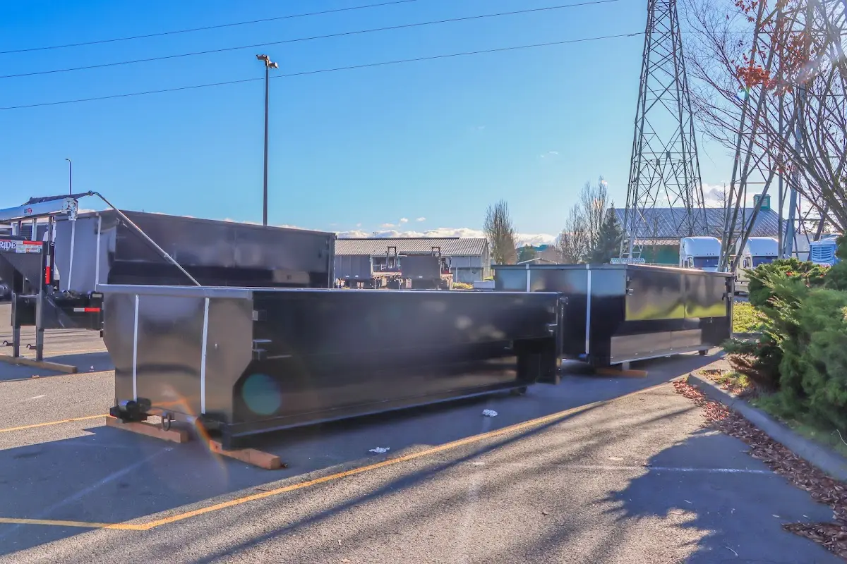 Roll-off dumpster ready for waste disposal at job site for Concrete Dumpster Rental in Hastings-on-Hudson